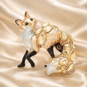Modern Gold Fox Crystal Brooch